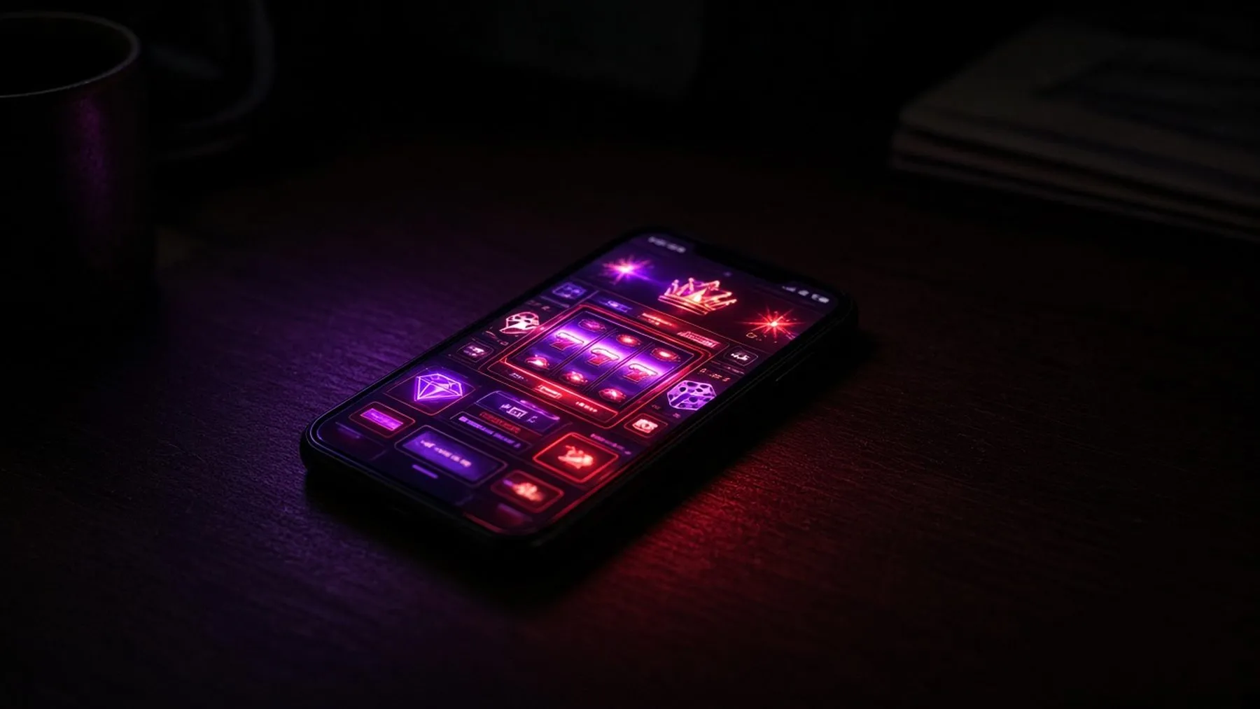 Phone in the dark showing a hacked website redirecting to a casino-style gambling page